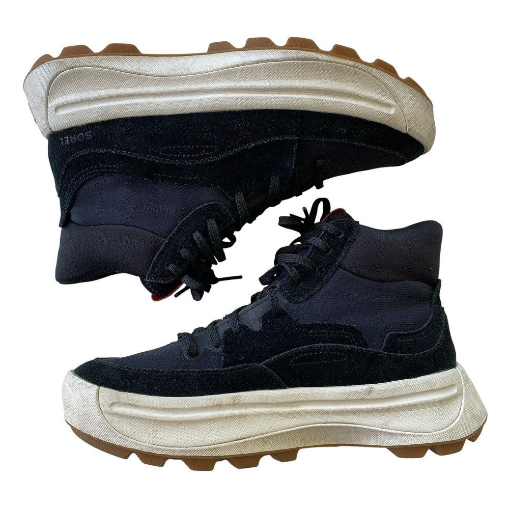 Sorel Women's ONA 503 Lace Up Mid Sneaker Shoe Size 7.5 Jet‎ Black Platform Hike